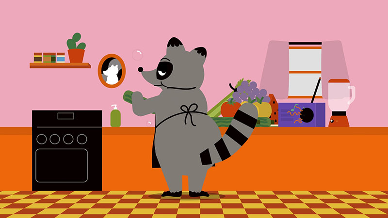 Raccoon doing the dishes
